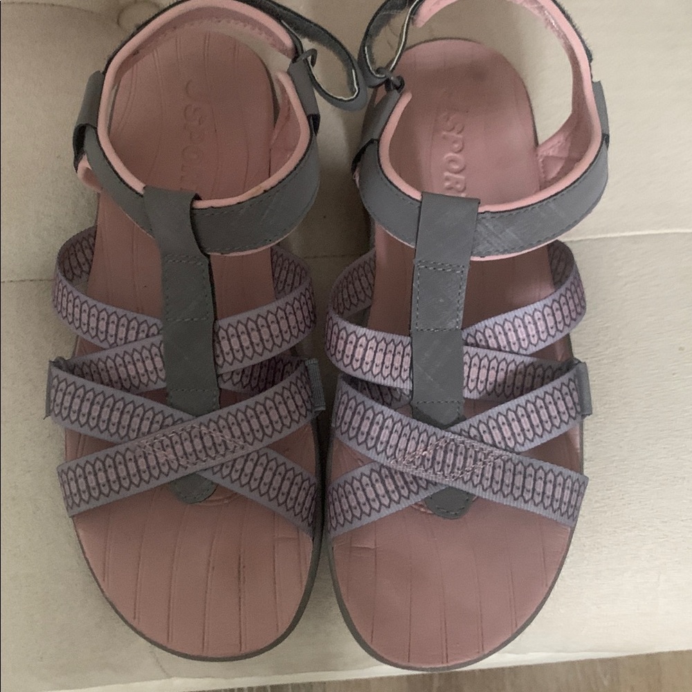 J SPORT Gray and Pink Strappy Sandals
